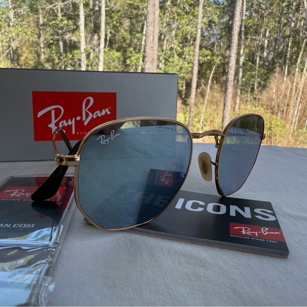 Ray-Ban Hexagonal Gold Sunglasses RB3548N w/ Box